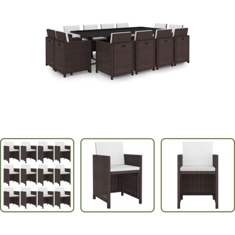 vidaXL Sedie da giardino -  Set da Pranzo da Giardino 13 pz con Cuscini Polyrattan Marrone
