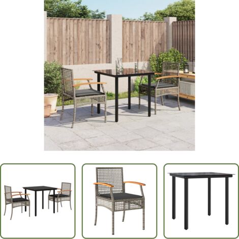 vidaXL Sedie da giardino -  Set da Pranzo da Giardino 3 pz con Cuscini in Polyrattan Grigio