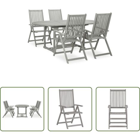 vidaXL Sedie da giardino - Set da pranzo da giardino 5 pz (150-200)x100 cm in legno massello di acacia grigio