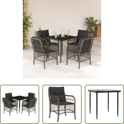 vidaXL Sedie da giardino -  Set da Pranzo da Giardino 5 pz con Cuscini in Polyrattan Grigio