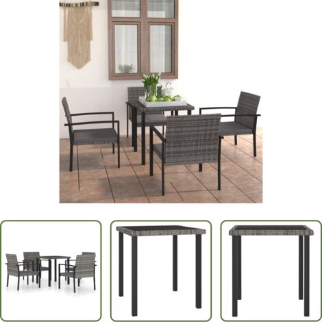 vidaXL Sedie da giardino - Set da Pranzo da Giardino 5 pz in Polyrattan Grigio