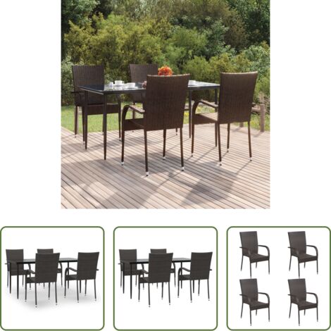 vidaXL Sedie da giardino -  Set da Pranzo da Giardino 5 pz Marrone in Polyrattan