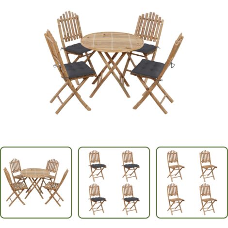 vidaXL Sedie da giardino - Set da Pranzo da Giardino 5 pz Pieghevole con Cuscini in Bambù