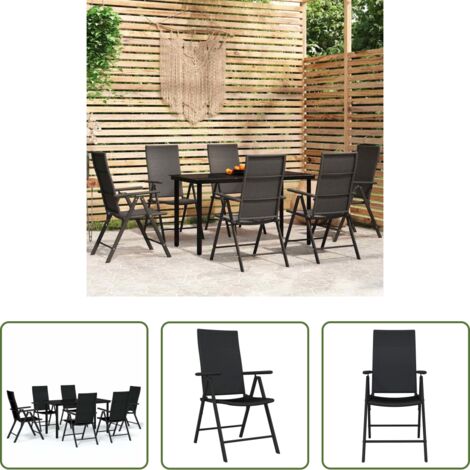 vidaXL Sedie da giardino -  Set da Pranzo da Giardino 7 pz Nero