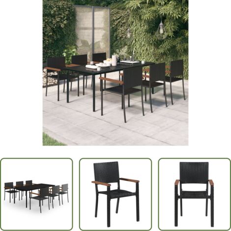 vidaXL Sedie da giardino -  Set da Pranzo da Giardino 7 pz Nero