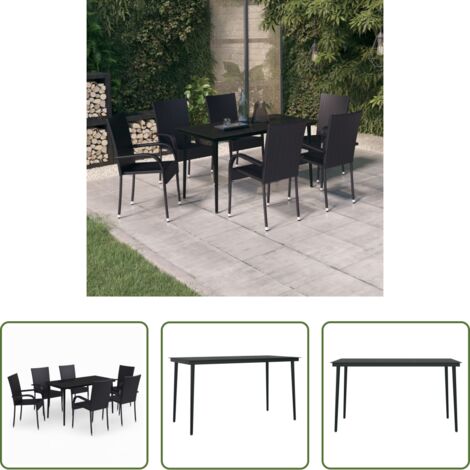 vidaXL Sedie da giardino -  Set da Pranzo da Giardino 7 pz Nero