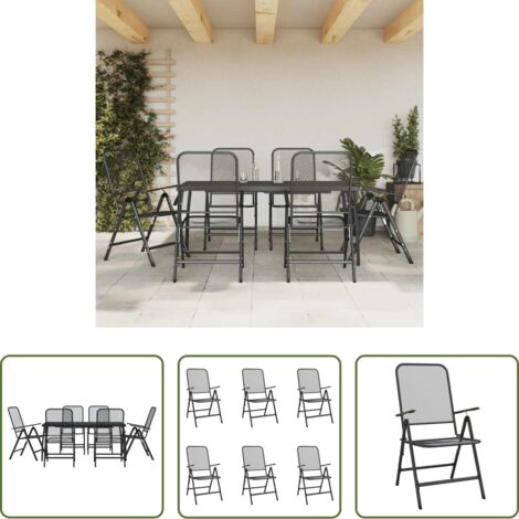 vidaXL Sedie da giardino -  Set da Pranzo da Giardino 7pz Antracite in Rete Metallica