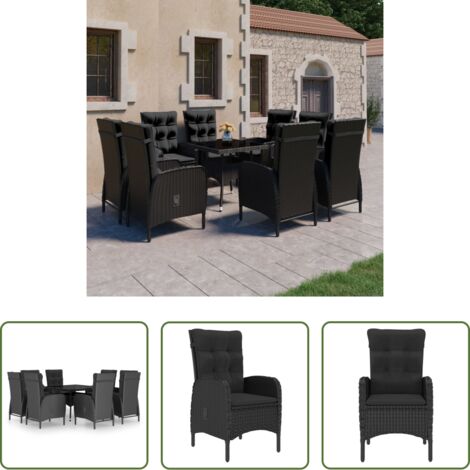 vidaXL Sedie da giardino -  Set da Pranzo da Giardino 9 pz in Polyrattan e Vetro Nero