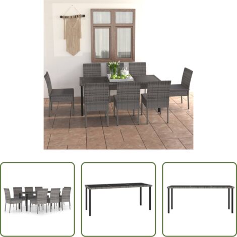vidaXL Sedie da giardino -  Set da Pranzo da Giardino 9 pz in Polyrattan Grigio