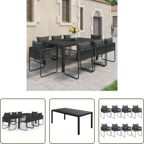 vidaXL Sedie da giardino -  Set da Pranzo da Giardino 9 pz in Rattan PVC Nero