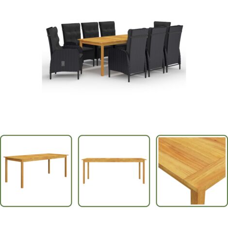 vidaXL Sedie da giardino -  Set da Pranzo da Giardino 9 pz Nero
