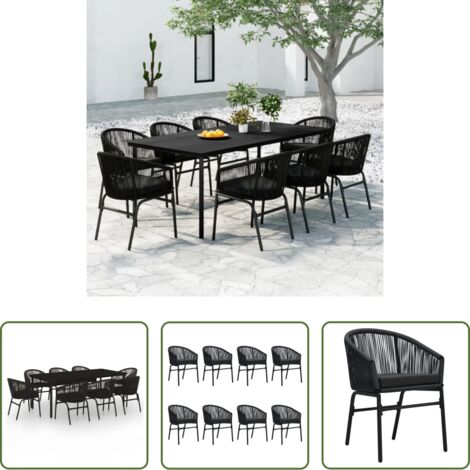 vidaXL Sedie da giardino -  Set da Pranzo da Giardino 9 pz Nero