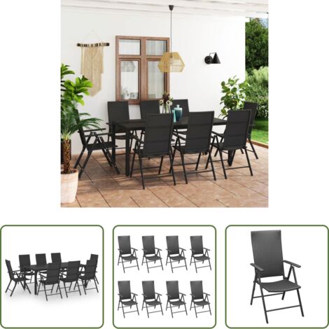 vidaXL Sedie da giardino -  Set da Pranzo da Giardino 9 pz Nero