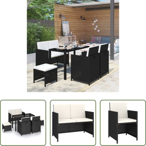 vidaXL Sedie da giardino -  Set da Pranzo per Esterni 6 pz con Cuscini in Polyrattan Nero
