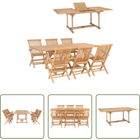 vidaXL Sedie da giardino -  Set da Pranzo per Esterni 7 pz 150-200x100x75 cm Teak Massello