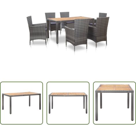 vidaXL Sedie da giardino -  Set da Pranzo per Esterni 7 pz con Cuscini in Polyrattan Grigio
