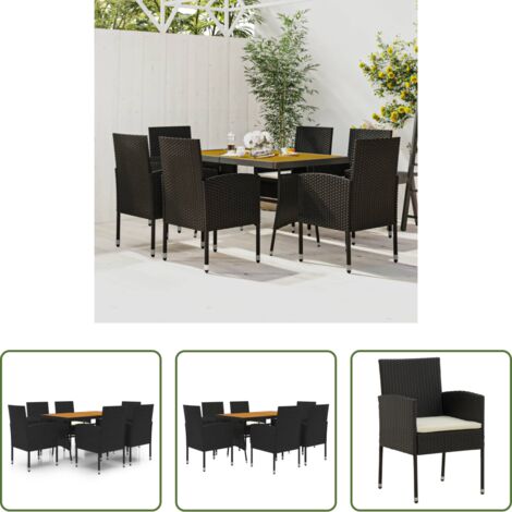 vidaXL Sedie da giardino -  Set da Pranzo per Esterni 7 pz in Polyrattan Nero