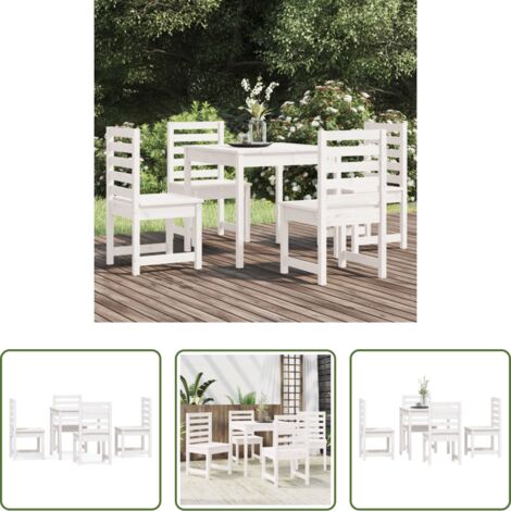 vidaXL Sedie da giardino -  Set da Pranzo per Giardino 5pz Bianco in Legno Massello di Pino