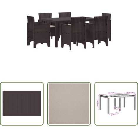 vidaXL Sedie da giardino - Set da Pranzo per Giardino 7 pcs Marrone Rattan Polt
