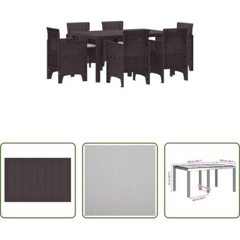 vidaXL Sedie da giardino - Set da Pranzo per Giardino 7 pcs Marrone Rattan Polt