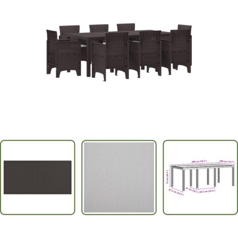 vidaXL Sedie da giardino -  Set da Pranzo per Giardino 9 pcs Marrone Polipropilene