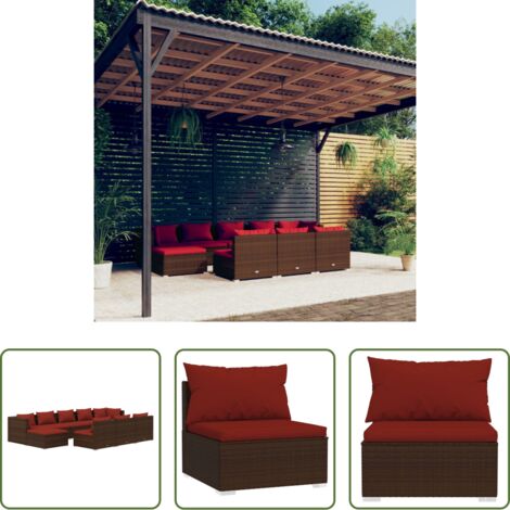 vidaXL Sedie da giardino -  Set Divani da Giardino 10 pz con Cuscini in Polyrattan Marrone