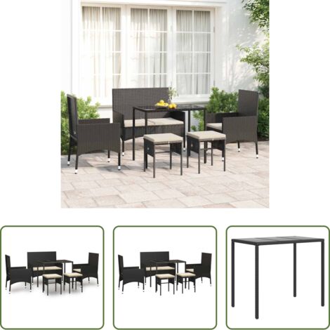 vidaXL Sedie da giardino -  Set Mobili da Giardino 6 pz con Cuscini in Polyrattan Nero