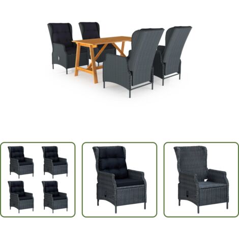 vidaXL Sedie da giardino -  Set Mobili da Pranzo per Giardino 5 pz Grigio Scuro