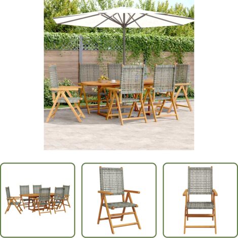 vidaXL Sedie da giardino -  Set Pranzo da Giardino 7 pz Grigio Polyrattan e Legno Massello