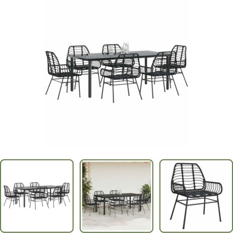 vidaXL Sedie da giardino -  Set Pranzo da Giardino 7 pz Nero Polyrattan Vetro
