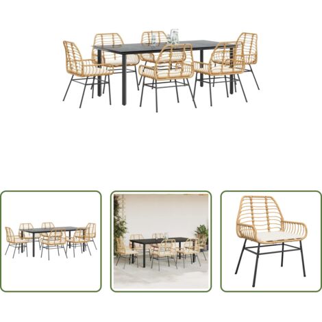 vidaXL Sedie da giardino -  Set Pranzo da Giardino 7pz con Cuscini Marrone Polyrattan Vetro