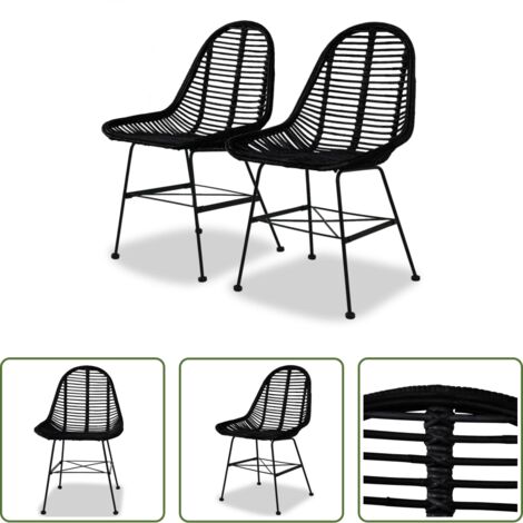 vidaXL Sedie da pranzo coloniale -  Sedie da Pranzo 2 pz Nere in Rattan Naturale