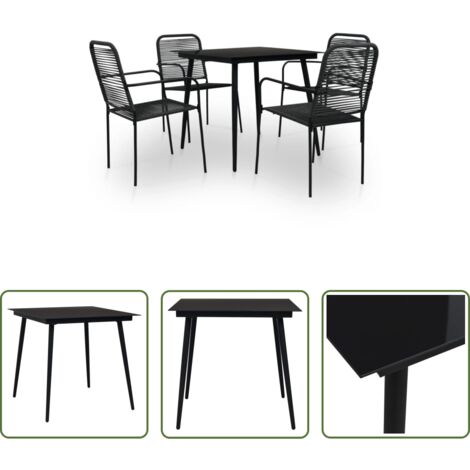 vidaXL Sedie da pranzo da esterno -  Set da Pranzo da Esterni 5 pz in Corda di Cotone e Acciaio Nero