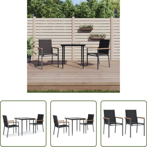 vidaXL Sedie da pranzo da esterno -  Set da Pranzo da Giardino 3 pz Nero in Textilene e Acciaio
