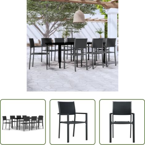 vidaXL Sedie da pranzo da esterno -  Set da Pranzo da Giardino 9 pz Nero