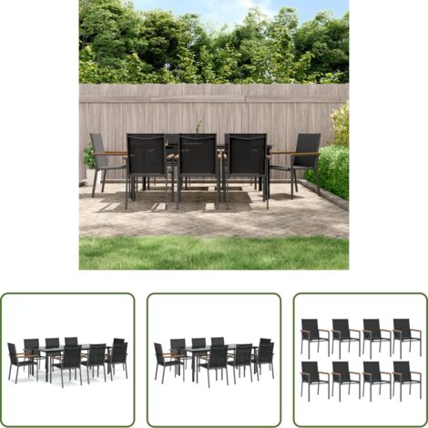 vidaXL Sedie da pranzo da esterno -  Set da Pranzo da Giardino 9 pz Nero in Textilene e Acciaio