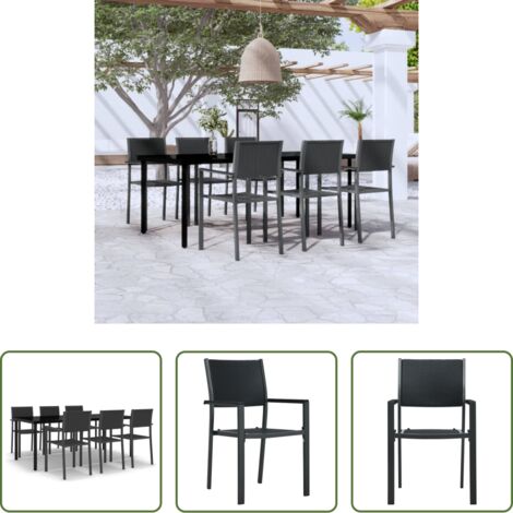 vidaXL Sedie da pranzo da esterno -  Set Mobili da Pranzo da Giardino 7 pz Nero