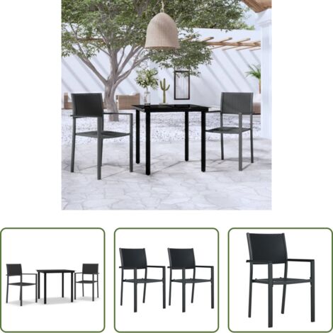 vidaXL Sedie da pranzo da giardino -  Set da Pranzo da Giardino 3 pz Nero