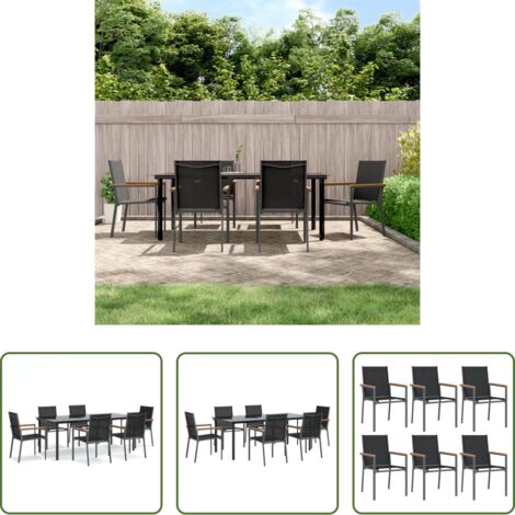 vidaXL Sedie da pranzo da giardino -  Set da Pranzo da Giardino 7 pz Nero in Textilene e Acciaio
