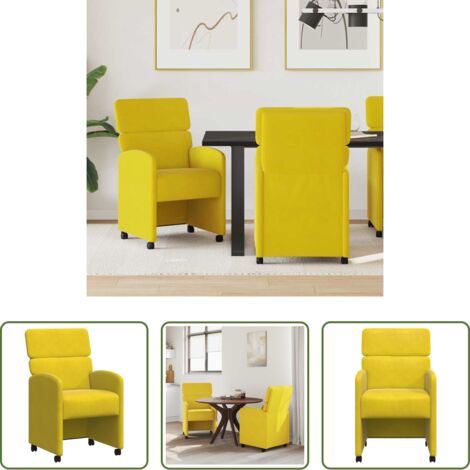 vidaXL Sedie da pranzo ergonomiche -  Sedie da Pranzo con Ruote 2 pcs Giallo 58 x 65 x 98 cm Velluto