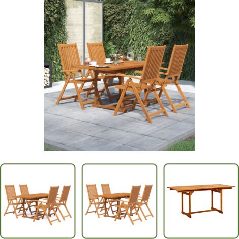 vidaXL Sedie da pranzo esterne -  Set Mobili da Pranzo per Giardino 5 pz Legno Massello di Acacia 120-170 cm