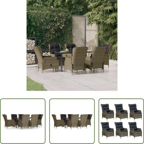 vidaXL Sedie da pranzo esterno -  Set da Pranzo da Giardino 7 pz Marrone in Polyrattan