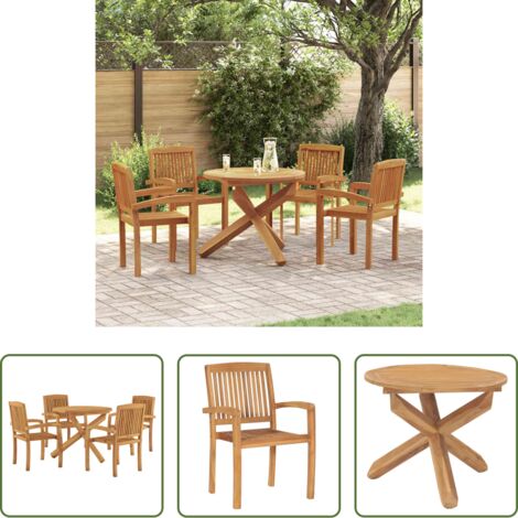 vidaXL Sedie da pranzo esterno -  Set da Pranzo per Giardino 5 pz in Legno Massello di Teak