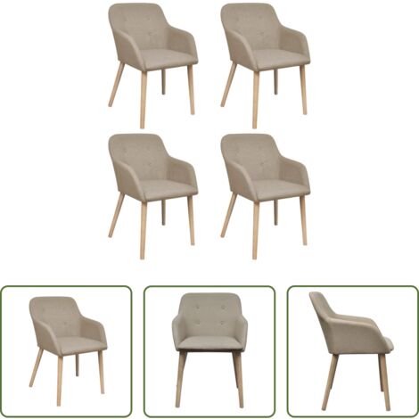 vidaXL Sedie da pranzo in legno -  Sedie Pranzo 4 pz Beige in Tessuto e Legno Massello di Rovere