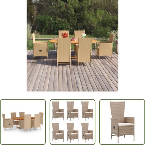 vidaXL Sedie da pranzo in rattan -  Set Mobili da Pranzo per Giardino 7 pz in Polyrattan Beige