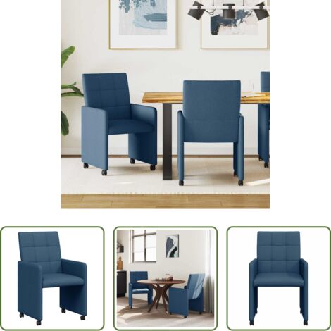 vidaXL Sedie da pranzo in tessuto -  Sedie da Pranzo con Ruote 2 pcs Blu 58 x 65 x 94 cm Tessuto