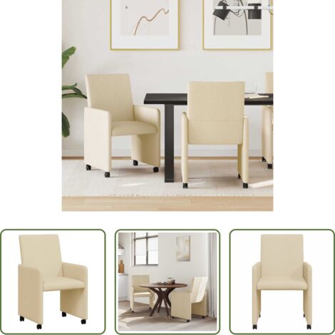 vidaXL Sedie da pranzo in tessuto -  Sedie da Pranzo con Ruote 2 pcs Crema 57 x 66 x 94 cm Tessuto