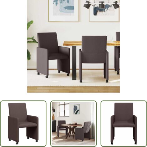vidaXL Sedie da pranzo in tessuto -  Sedie da Pranzo con Ruote 2 pcs Marrone Scuro 57 x 66 x 94 cm
