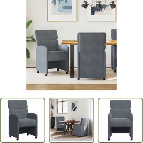 vidaXL Sedie da pranzo in velluto -  Sedie da Pranzo con Ruote 2 pcs Grigio scuro 58 x 65 x 98 cm