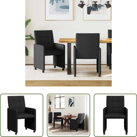 vidaXL Sedie da pranzo moderne -  Sedie da Pranzo con Ruote 2 pcs Nero 58 x 65 x 94 cm Tessuto